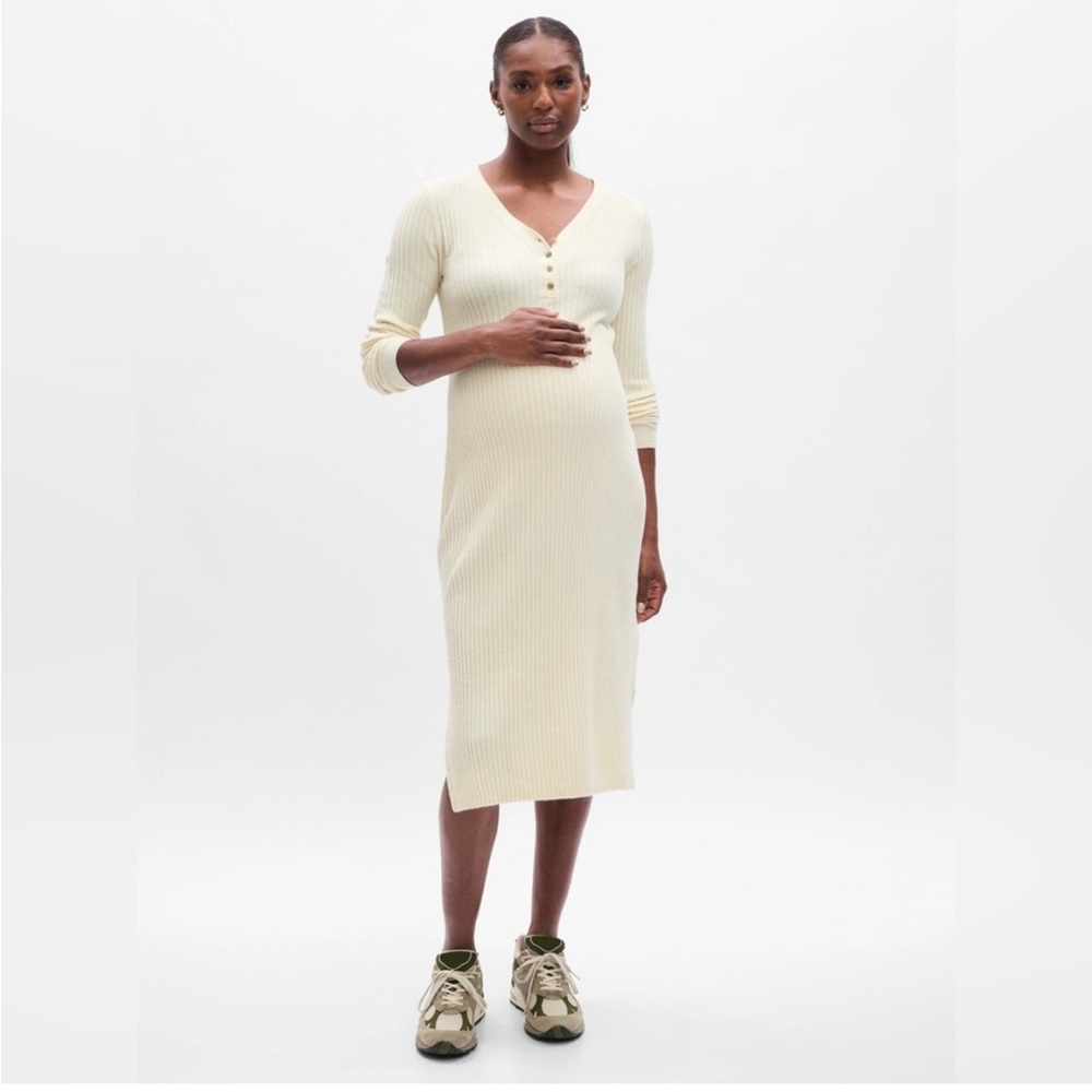 Gap Maternity CashSoft Cream Henley Midi Sweater Dress - NWOT